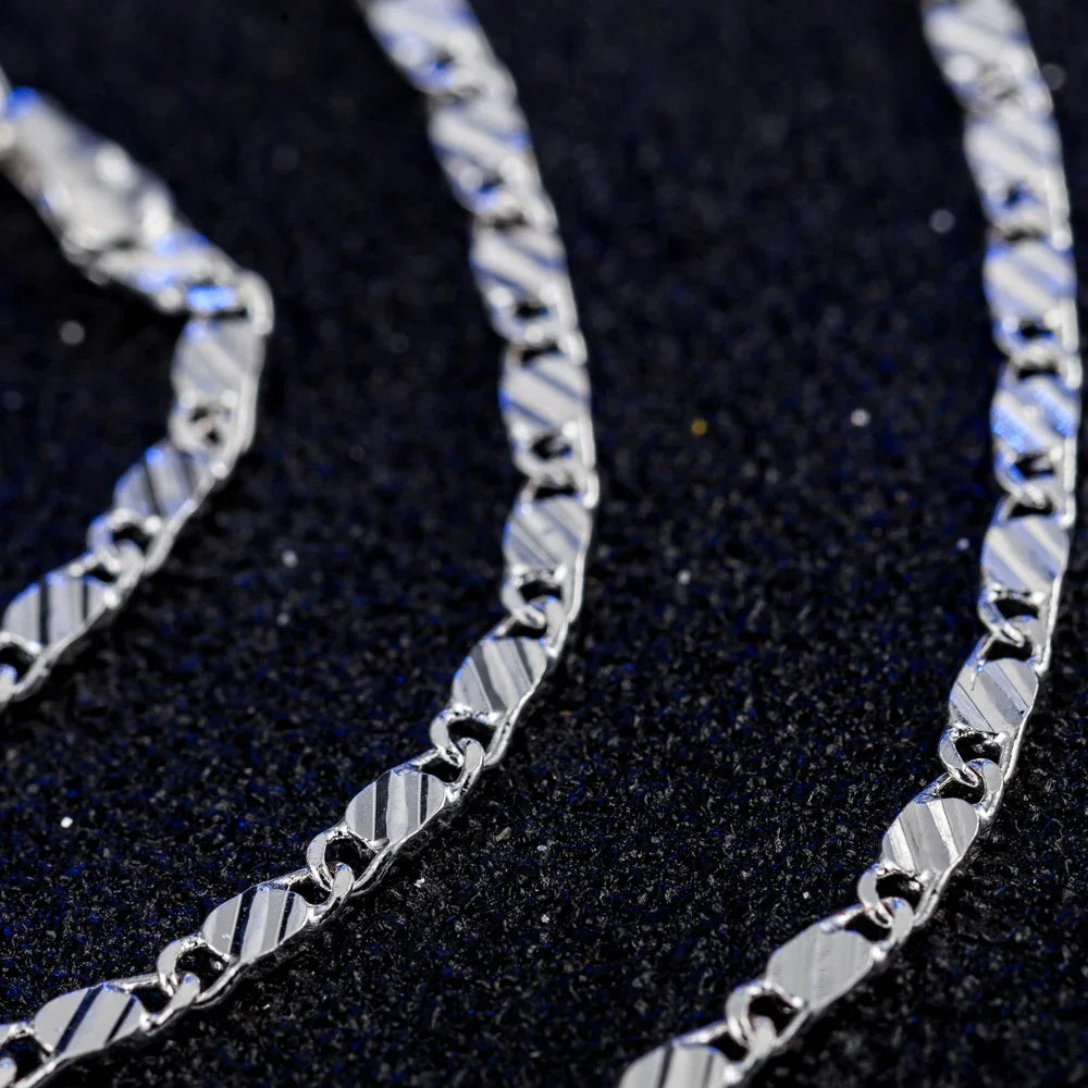 New 925 Sterling Silver fine 2MM flat Clavicle chains Necklaces for Men Women wedding lifestyle view