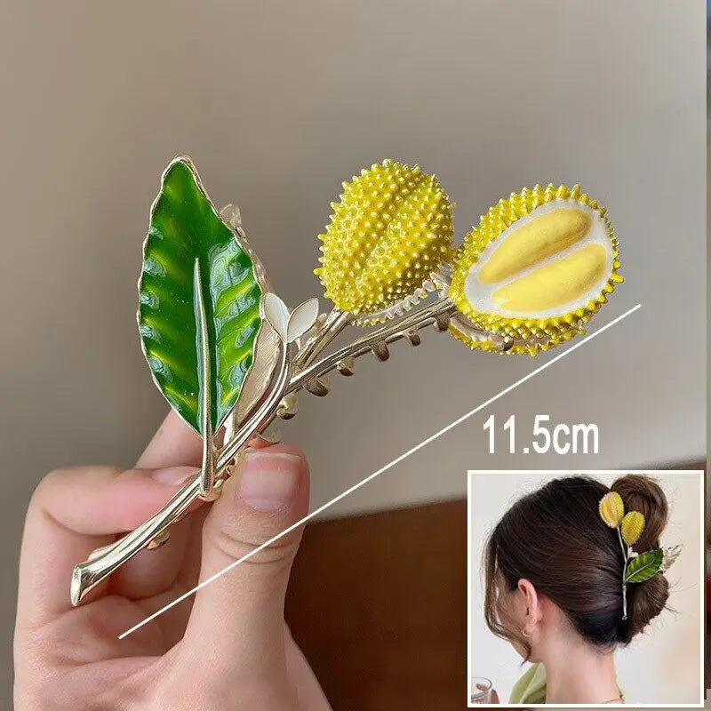 New Sweet Flower Durian Hair Claw Clip Ponytail Grab Hair Clips Shark Clip Woman Hair lifestyle view