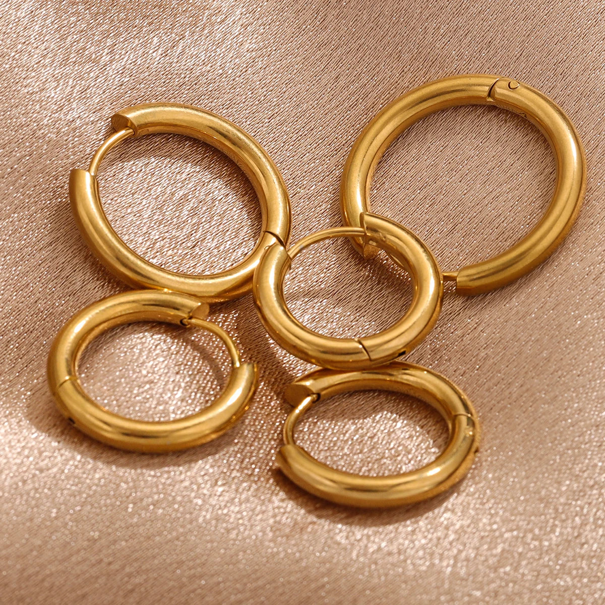 6pcs Stainless Steel 3mm 4mm Hoop Earrings | PVD Gold Plated Korean Round Earrings fo lifestyle view