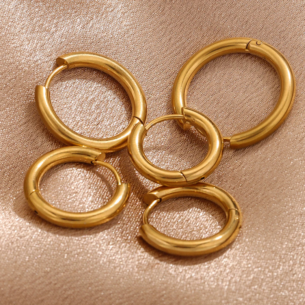 6pcs Stainless Steel 3mm 4mm Hoop Earrings | PVD Gold Plated Korean Round Earrings fo lifestyle view