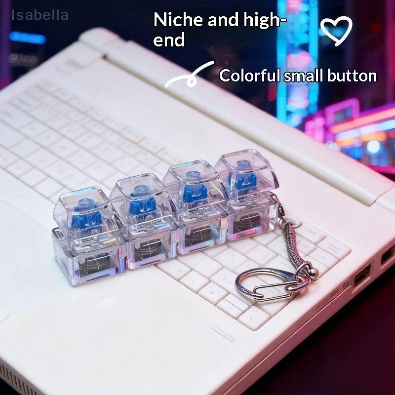 ♥4-Key LED Light Up Mechanical Keyboard Keychain, Fidget Clicker Keyring with RGB Bac lifestyle view