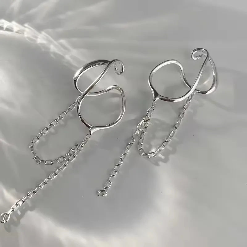 925 Sterling Silver Ear Cuff Without Piercing | Chain Tassel Earring for Women detail view