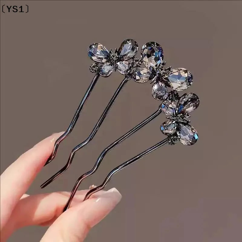 〔YS1〕Elegant Pearl Flower Hair Combs Pins French Retro Bun Hair Accessories Women Daily U-shaped Hairpin Female Alloy Hair Clasp
