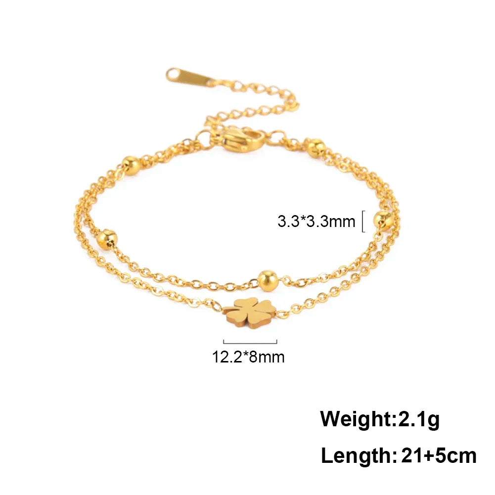 Skyrim Foot Chain of Women Men Silver Color Four-leaf Clover Stainless Steel Anklet Simp detail view