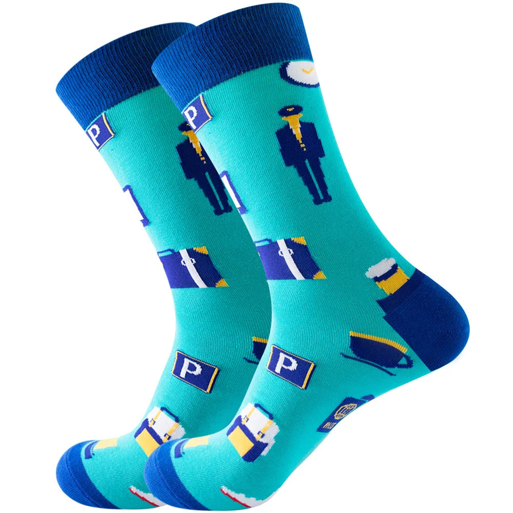 New Happy Mens Socks Women Novelty Cartoon Sock Combed Cotton Funny Men's Big Size additional angle