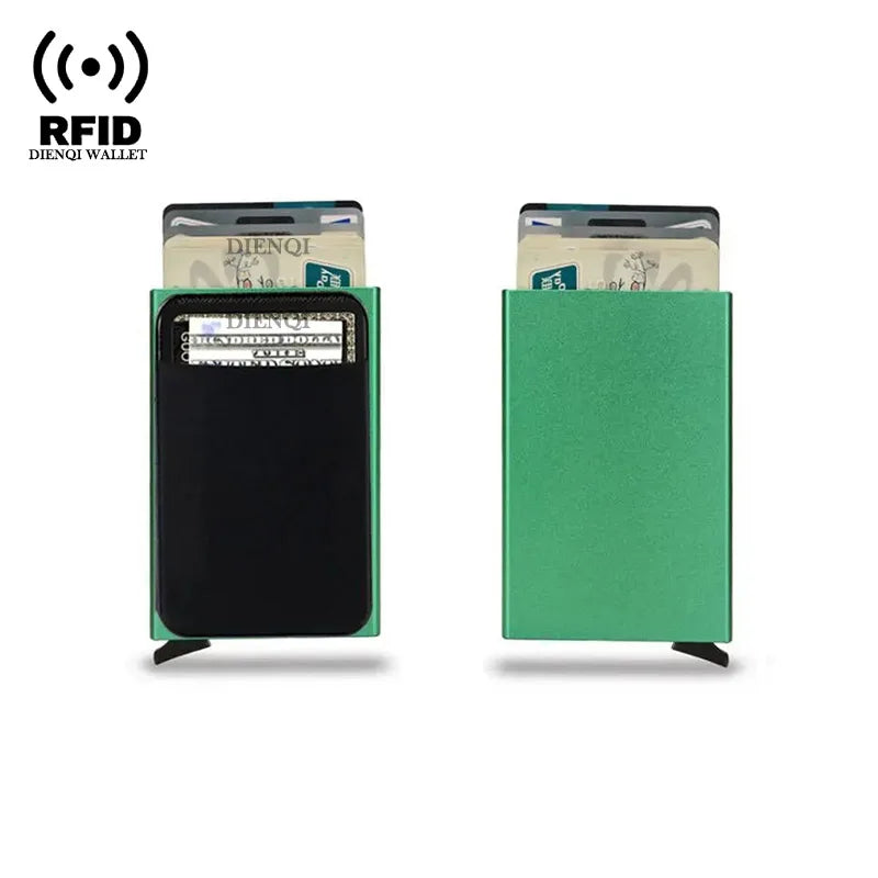 DIENQI RFID Credit Card Holder | Slim Pop-Up Metal Wallet detail view
