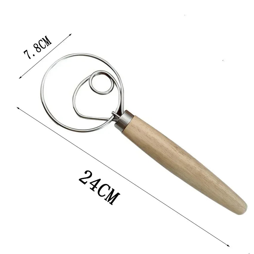 Stainless Steel Danish Dough Whisk | Wooden Handle Bread Mixer for Baking alternate view