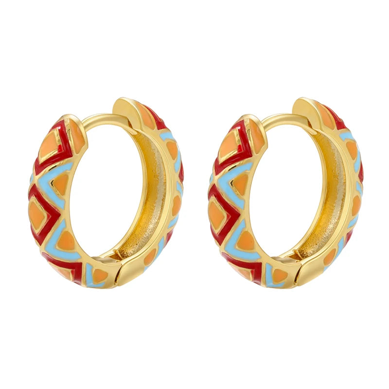 ZHUKOU Enamel Geometric hoop Earrings Fashion gold color triangle Women Round small h lifestyle view