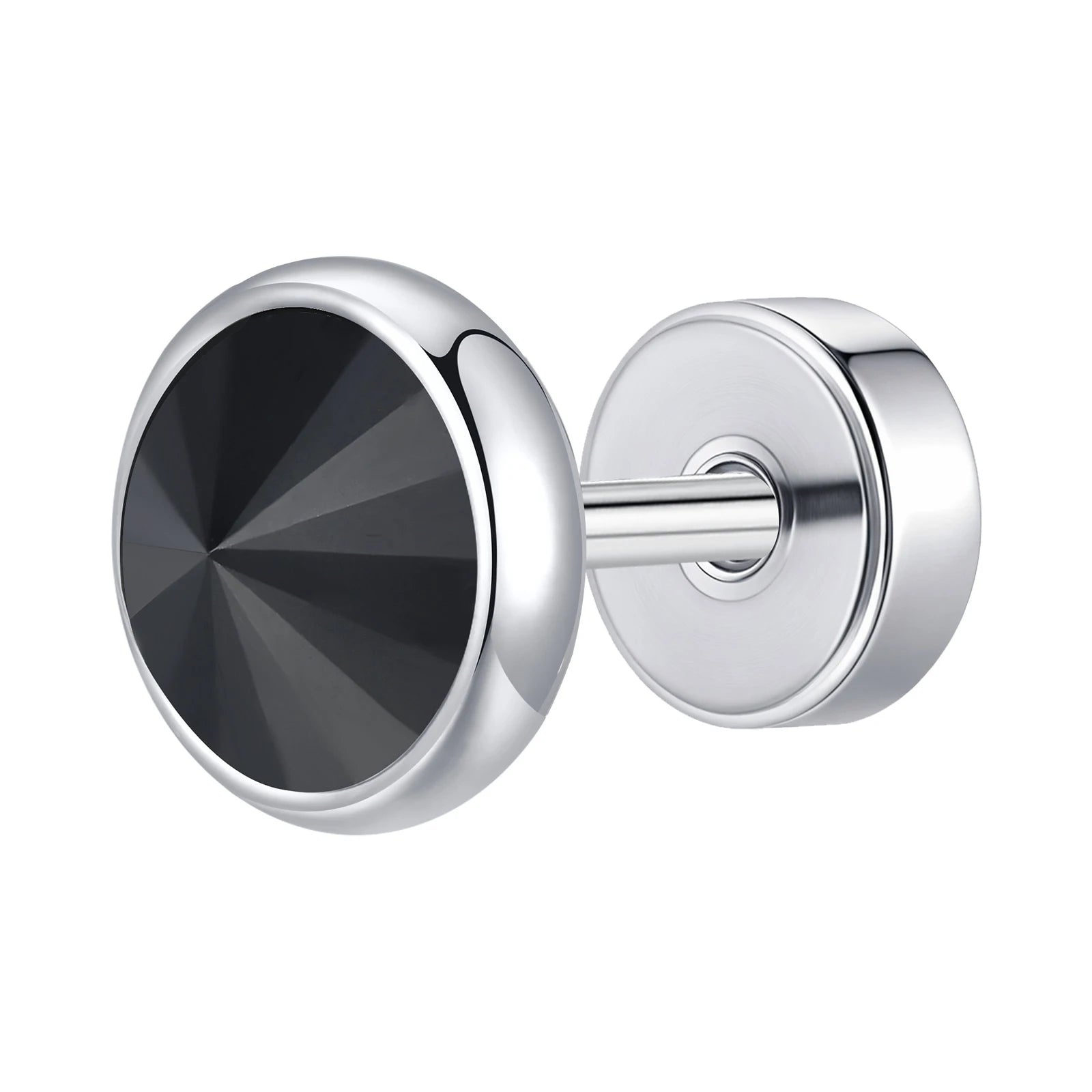 Vnox Multi-faced Cut Zircon Stone Earrings for Men, Screw Back Stud Barbell Shaped additional angle