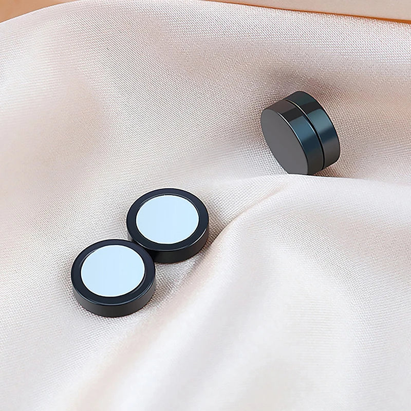 1/16 Pairs Magnetic Stud Earrings Men Stainless Steel Non-Piercing Cross Dangle Hoop E close-up view