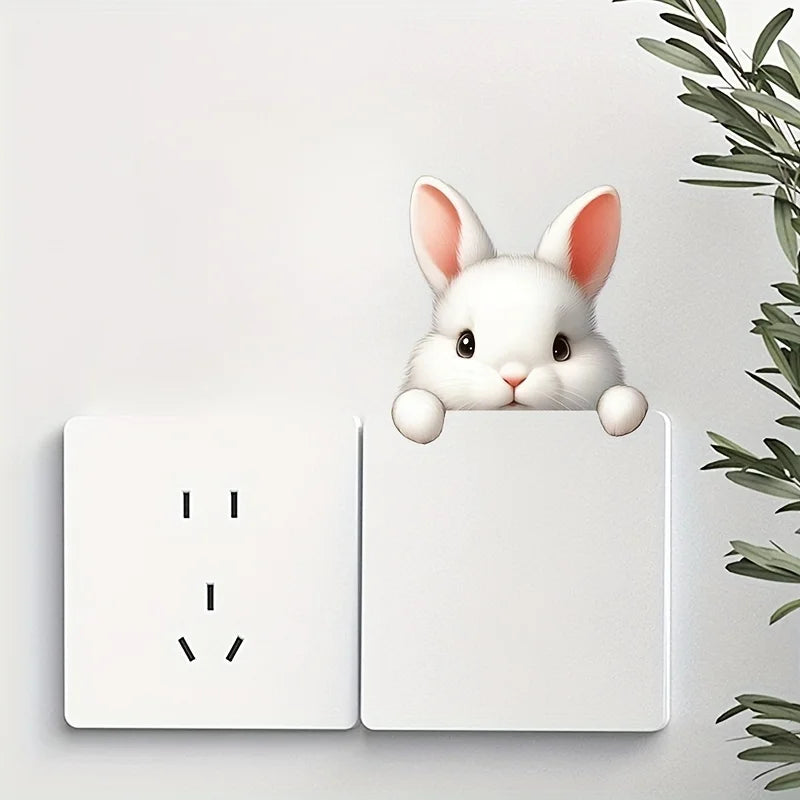 Cute Rabbit Light Switch Phone Wall Stickers | DIY Cartoon Animal PVC Decals close-up view