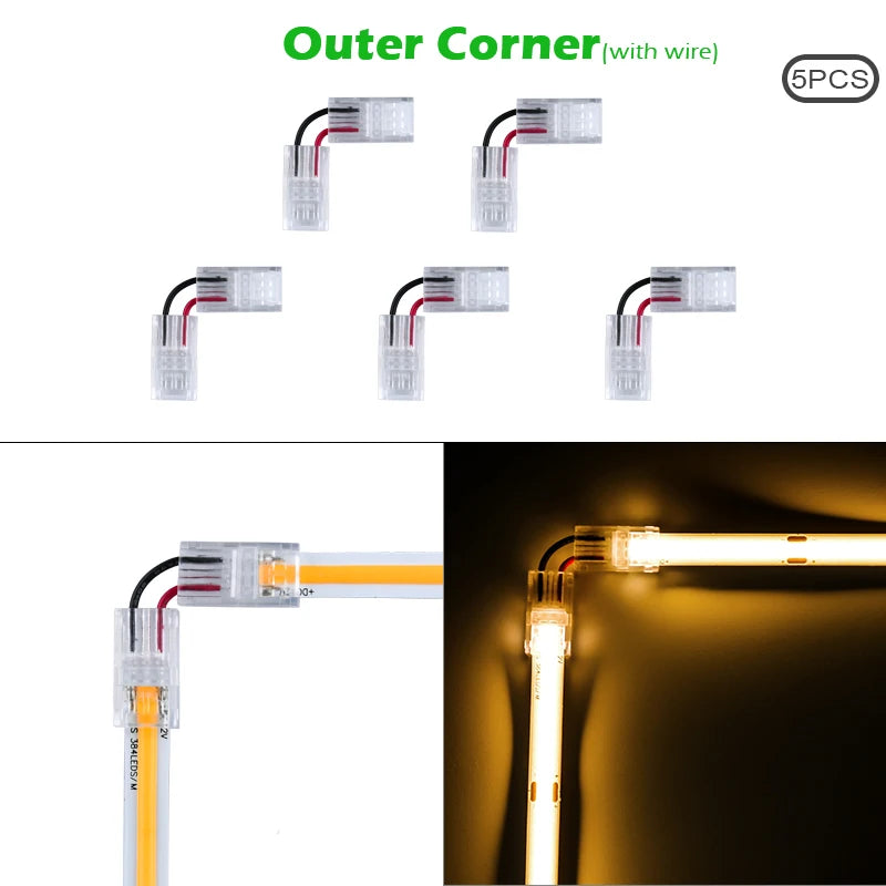 LED Strip Connectors and Fixing Clips Kit | 2-Pin COB Corner Connectors for Tape Ligh alternate view