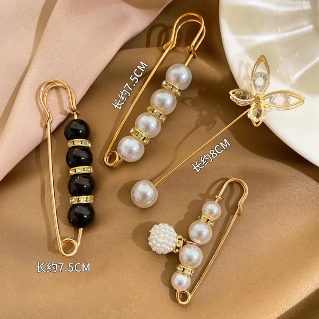 4/1PCS Heavy Duty Safety Pins Pearl Embellishment Brooch Pin Decorative Sweater Clips Safety Pins for Brooches Decorative Crafts