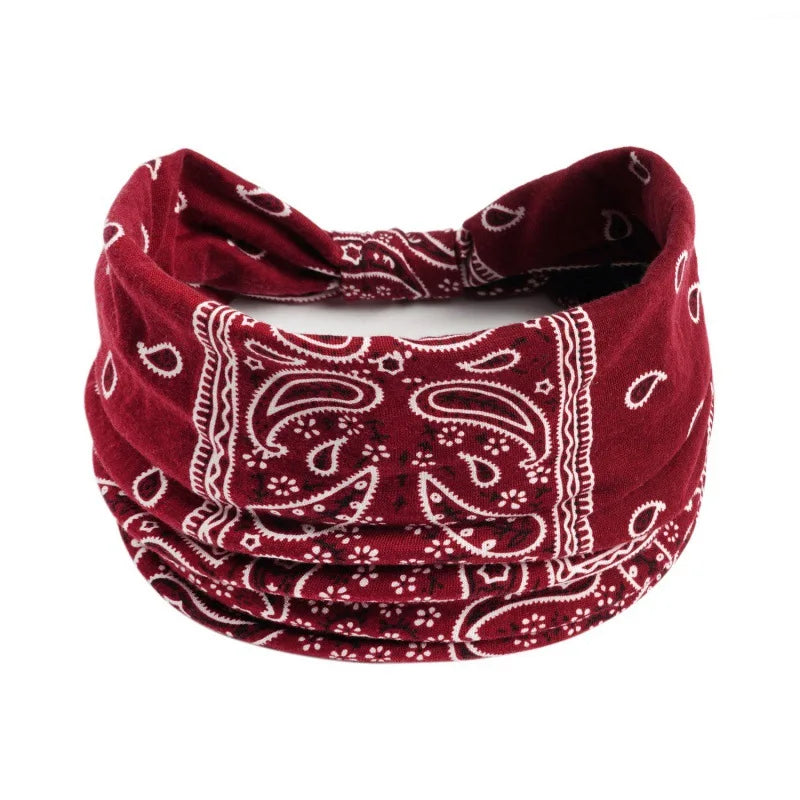Bohemian Style Elastic Hair Bands Yoga Headband Women Headwear Print Vintage Cross additional angle
