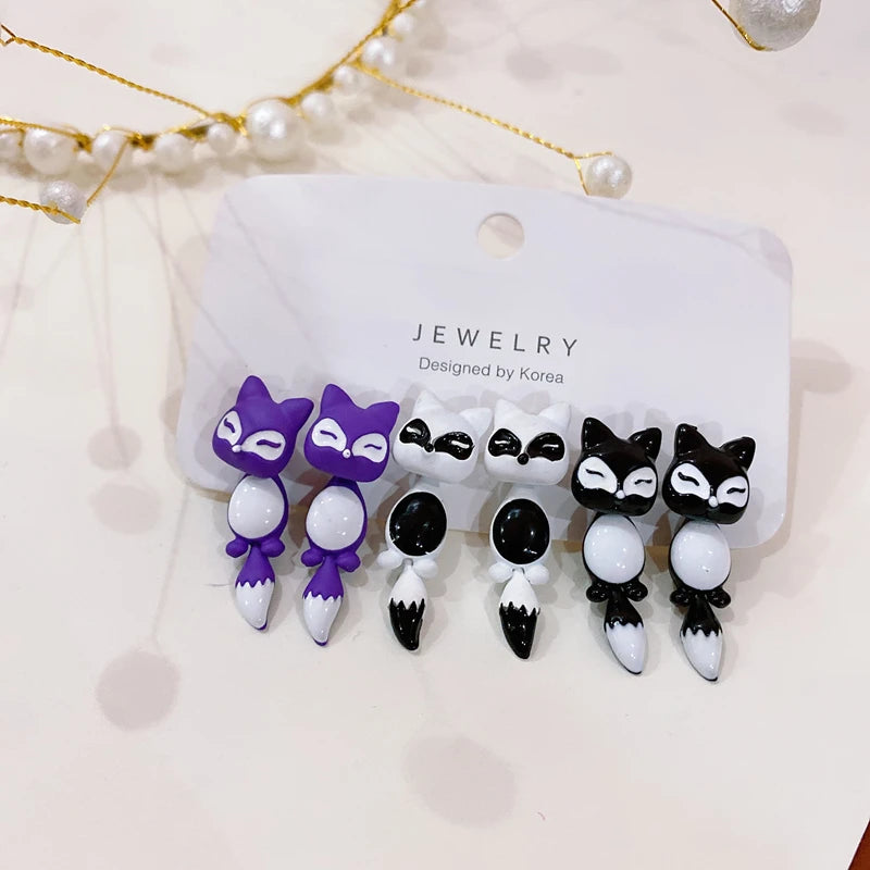 New Fashion Cute Animal Female Creative Handmade Earrings Polymer Clay Dinosaur Dog Cat detail view