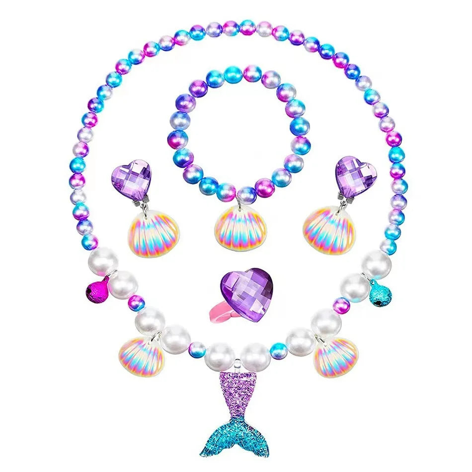 Mermaid Necklace Set for Girls | Sparkling Fish Tail Shell Jewelry Gift
