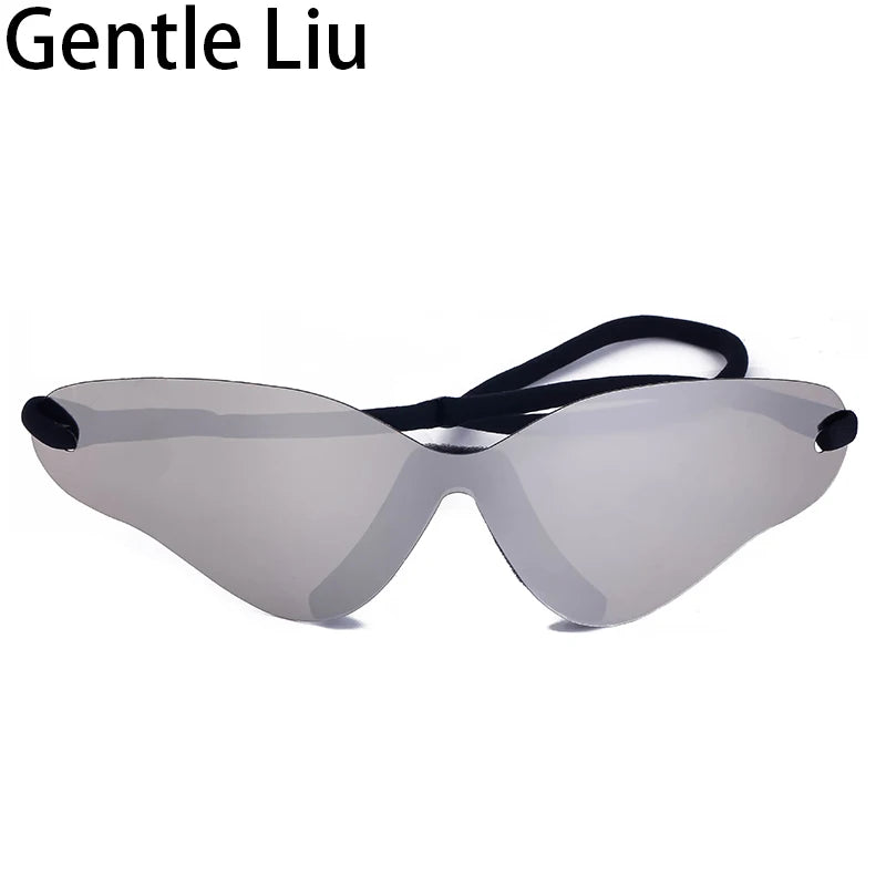 Oversized Punk Rimless Sunglasses | Y2K UV400 Mirror Lens Shades detail view