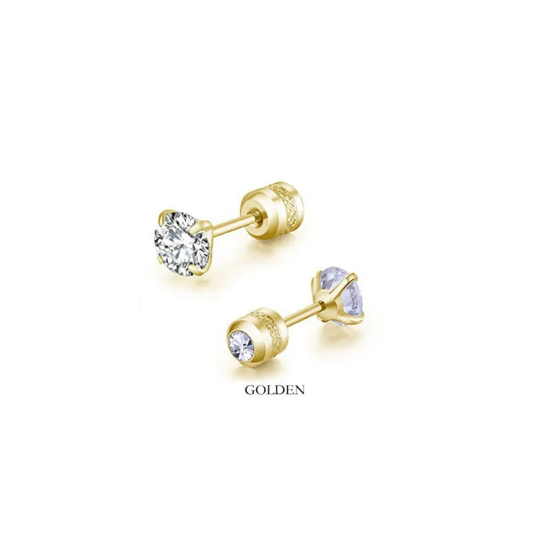 2pcs 20G Hypoallergenic Titanium Steel Stud Earrings for Men Women, Zircon Screw Back close-up view