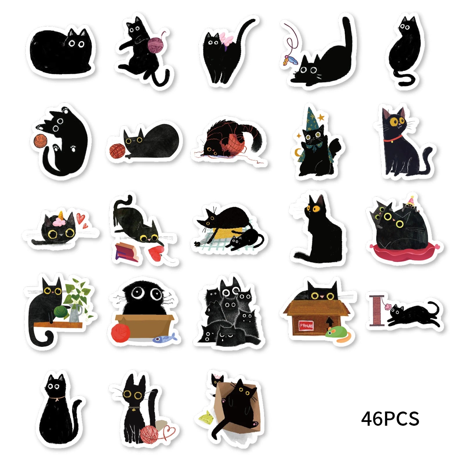 Etori Life Black Cat Stickers | 45 Waterproof DIY Stickers for Laptops and Scrapboo additional angle