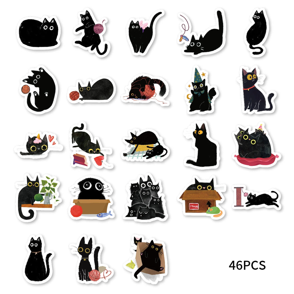 Etori Life Black Cat Stickers | 45 Waterproof DIY Stickers for Laptops and Scrapboo additional angle