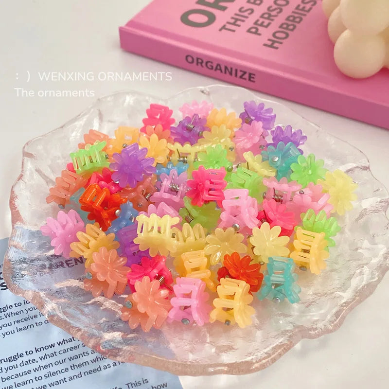 Macaron Color Flower Hair Clips Tiny Claw Clips Sweet Hairpins for Children Girls Fashion Hair Accessories