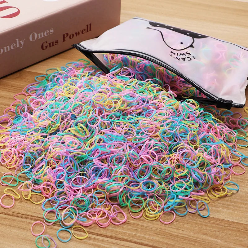 500/1000/2000pcs Girls Colourful Disposable Rubber Band Hair Ties Headband Children Po close-up view