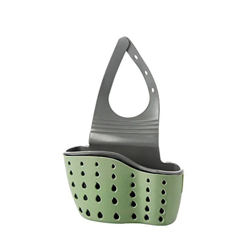 Kitchen Sink Holder Hanging Drain Basket | Adjustable Soap Sponge Shelf Organizer close-up view