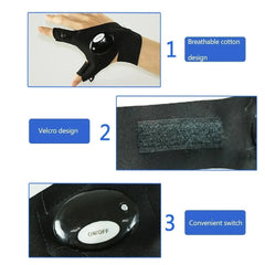LED Flashlight Gloves | Waterproof Fingerless Illumination Gloves for Running, Cycling, detail view