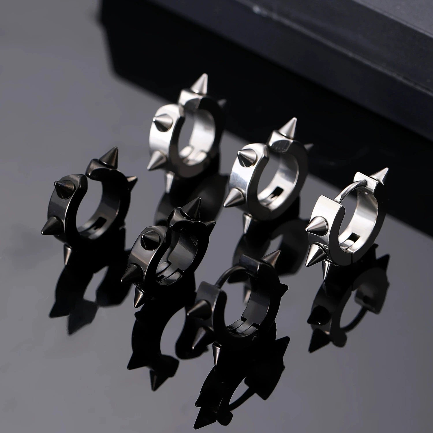 3Pcs Stainless Steel Gothic Punk Clip Earrings Unisex Spike Rivet Cross Non-Pierced Ea close-up view