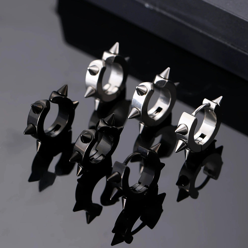 3Pcs Stainless Steel Gothic Punk Clip Earrings Unisex Spike Rivet Cross Non-Pierced Ea close-up view