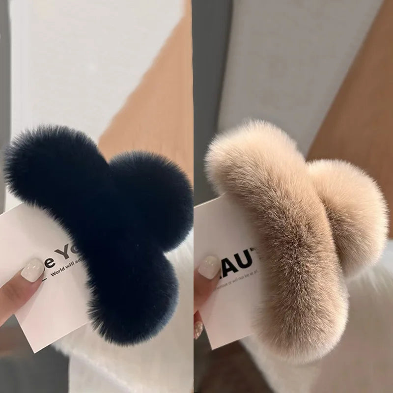 Plush Hair Clip, Cotton, 2 Pcs