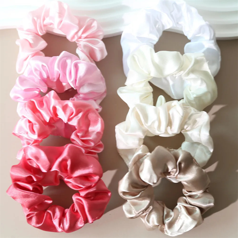 8Pcs/set Bright Color Silk Hair Scrunchies Women Y2K Solid Color Elastic Hair Bands P lifestyle view