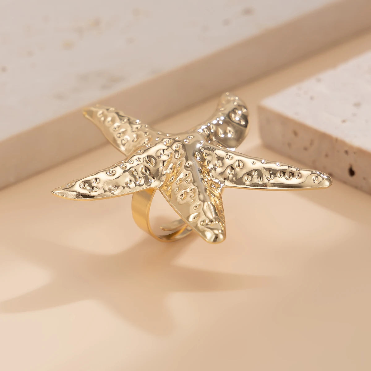Exaggerated Big Starfish Conch Gold Color Rings Women Boho Creative Irregular Geome additional angle