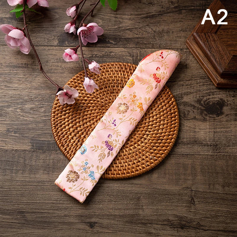 Embroidered Folding Fan Cover Pouch | Silk Fan Protector additional angle