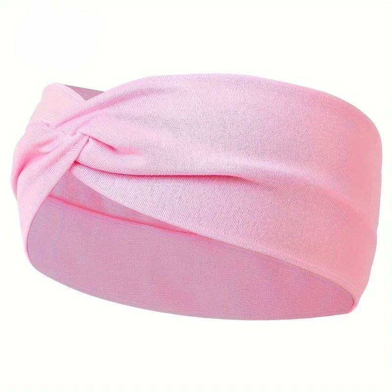 Simple Solid Color Cross Knotted Elastic Wide Headband Women Unisex Sports Yoga Hair lifestyle view