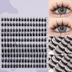 160 Pcs Wheat-Ear Shape Fake Eyelashes Fine Stem, DIY Eyelash Extension, Thick Segmented Clusters, C