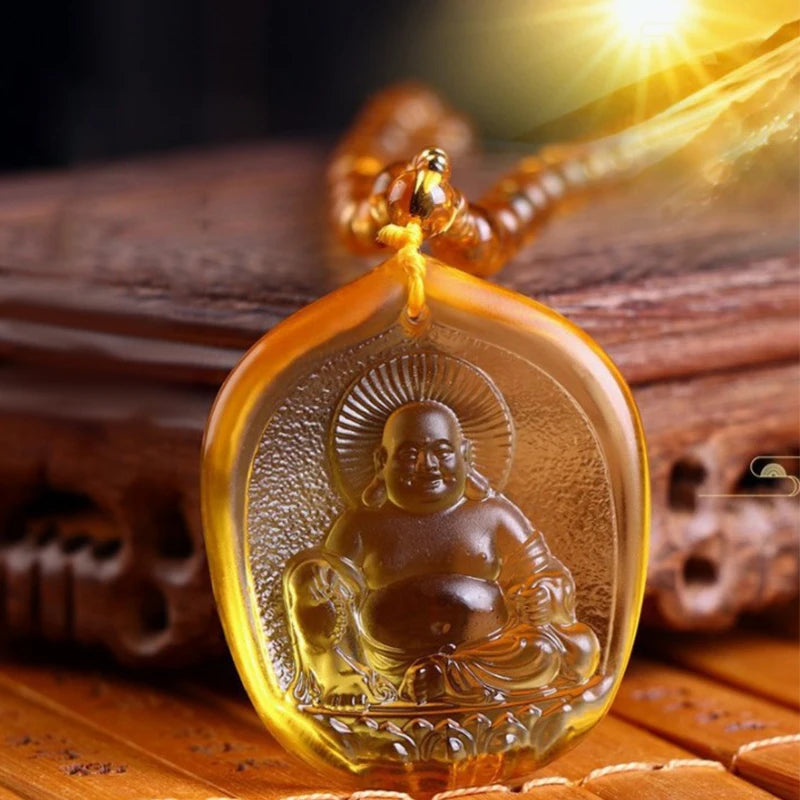 Handcrafted Buddhist Mala Bead Necklace | Stone Buddha Pendant detail view
