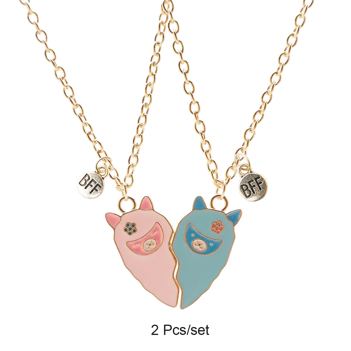 Broken Heart Best Friends Pendant Set | Magnetic Adjustable Lover Necklace for Women detail view