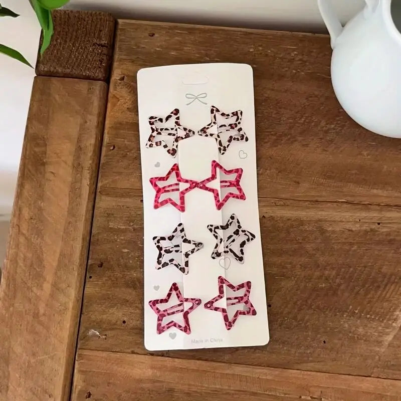 8pcs/set Leopard Print Hair Clips for Women Girls Vintage Geometric Star BB Clips Ban lifestyle view