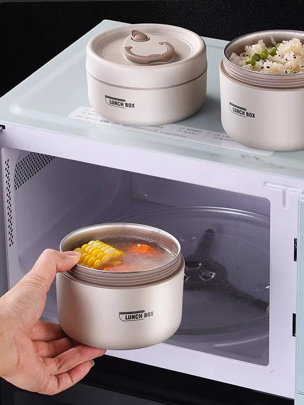 Portable Insulated Food Lunch Container | Thermal Lunch Box with Stackable Bowls close-up view