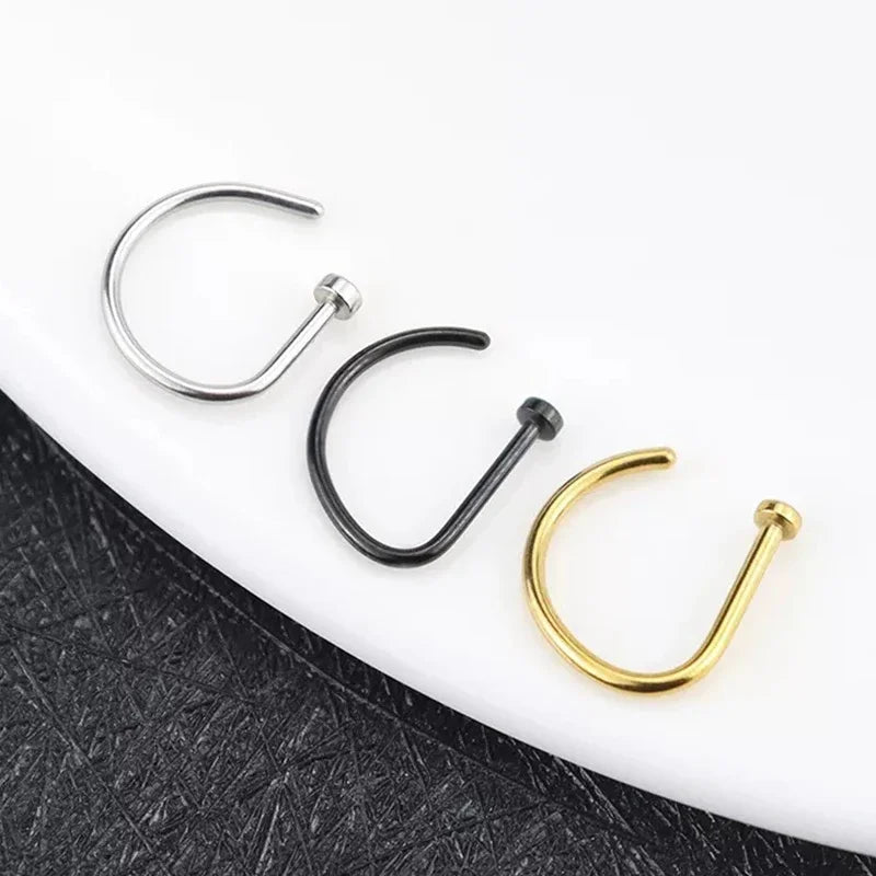 5pcs Stainless Steel D Shape Nose Rings for Wmen Men Ear Cartilage Piercing Earrings N close-up view