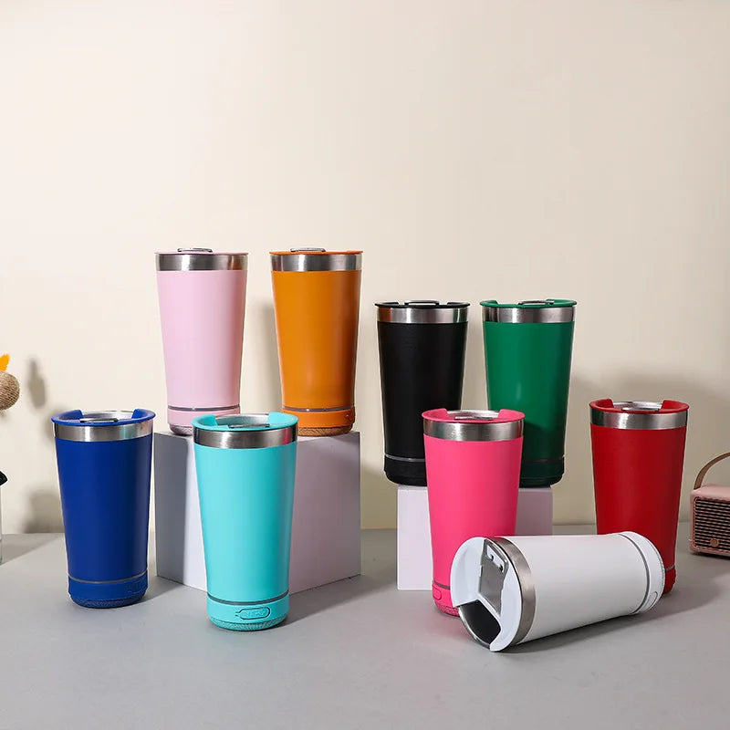 Steel Double Wall Vacuum Insulated Beer Cups 16oz Bluetooth Speaker Water Coffee Bott alternate view