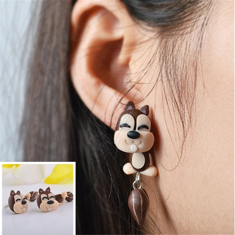 New Fashion Cute Animal Female Creative Handmade Earrings Polymer Clay Dinosaur Dog C alternate view
