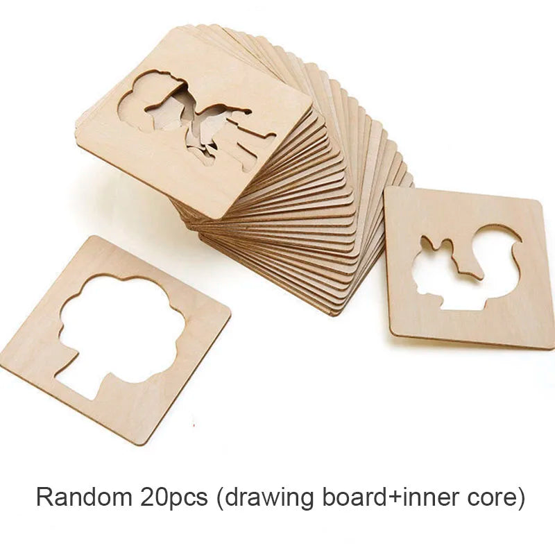 20pcs Montessori Kids Drawing Toys Wooden DIY Painting Stencils Set Craft Toy Color additional angle
