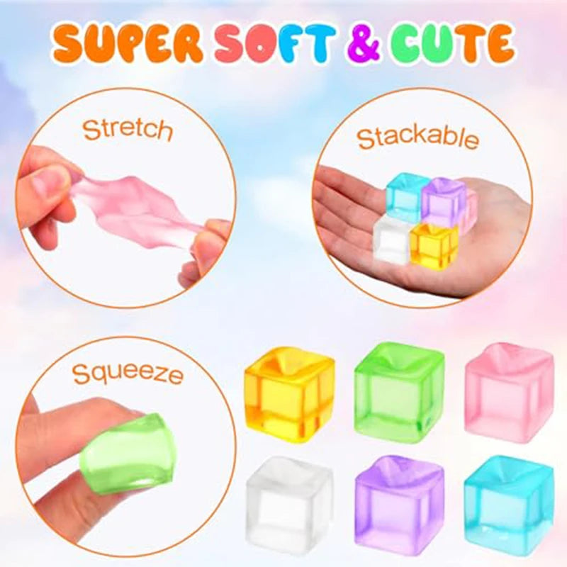 10 Pack Ice Cube Sensory Stress Balls | Mochi Squishies Squeeze Toys for Adults and Kids detail view