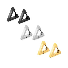 Unisex Stainless Steel Rectangular Hoop Earrings for Men Women Punk Rock Triangle Hugg close-up view