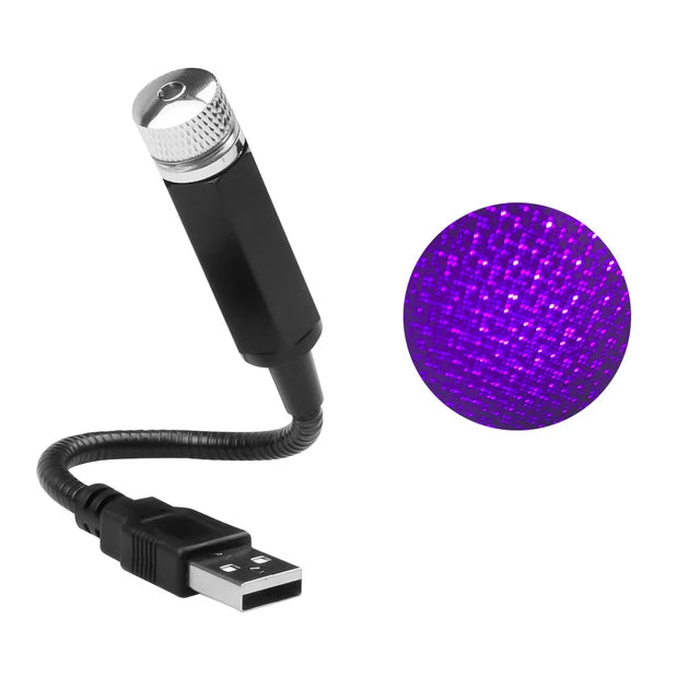 Green LED Starry Galaxy Lamp for Car Roof | USB Atmosphere Projector Light close-up view