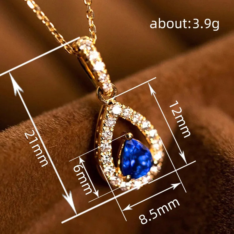 Huitan Gold Color Waterdrop Pendant with Blue Cubic Zirconia Necklace for Women Tem additional angle