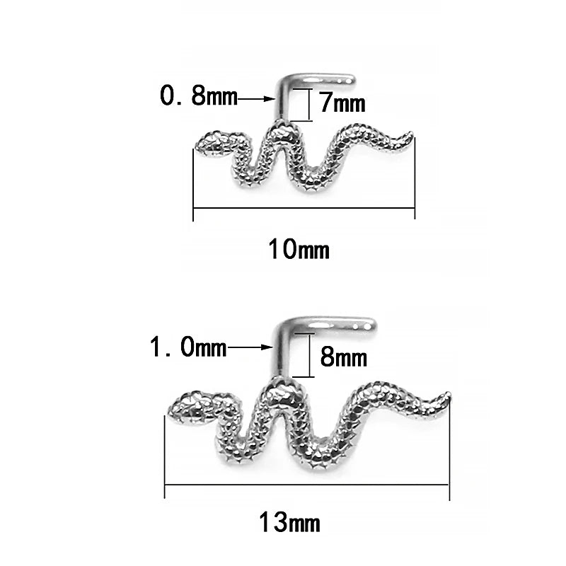 1Pc Stainless Steel L Shape Nose Bone Stud Women Snake Design Nose Ring Labret Lip additional angle
