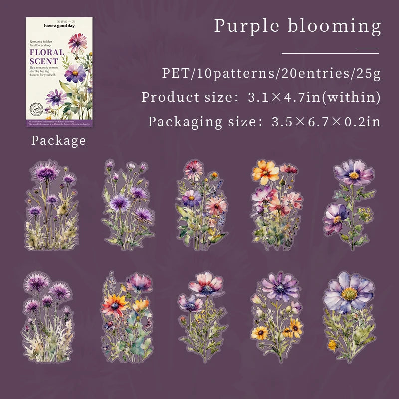 20pcs Floral Scent Vintage Flower Stickers | Creative DIY Journal Garden Label Pack alternate view
